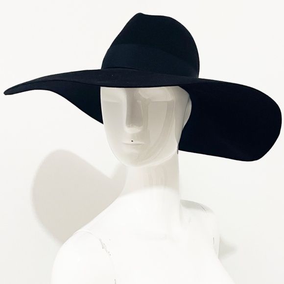 Saint Laurent Hat Wide Brim Oversized Black Rabbit Fur Felt Hedi Slimane Size 56